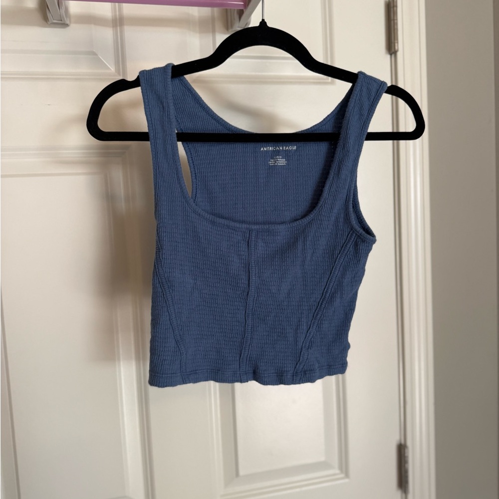 American Eagle Outfitters Blue Ribbed cropped Tank Top